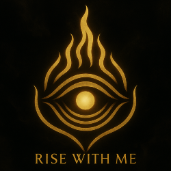 Cover art for song "Rise With Me." The image features a singular golden flame eye with the words "Rise With Me."