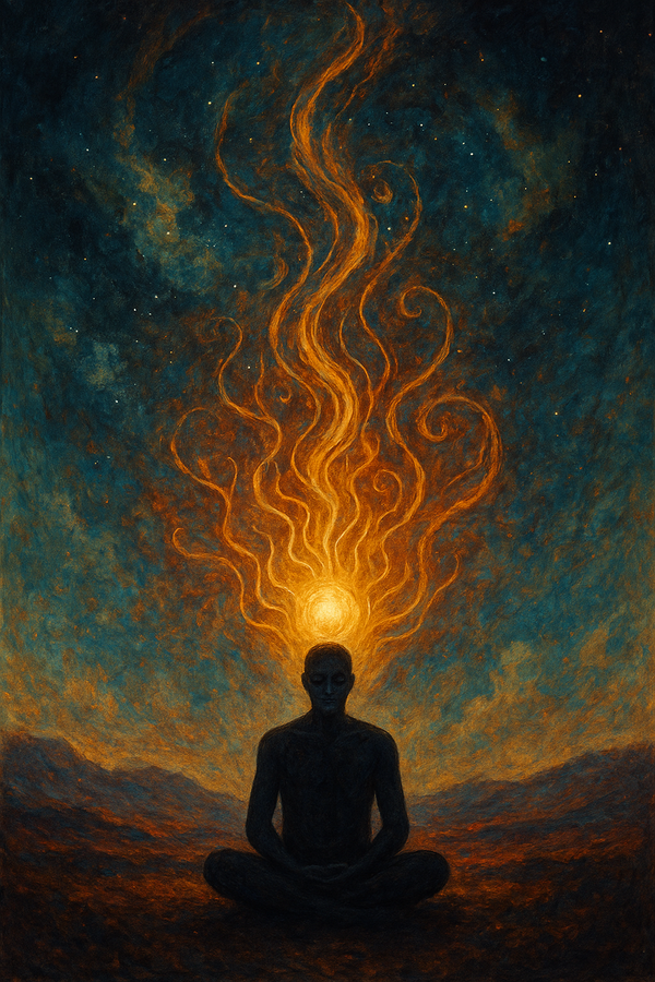 A being in lotus position opening up to their inner world.